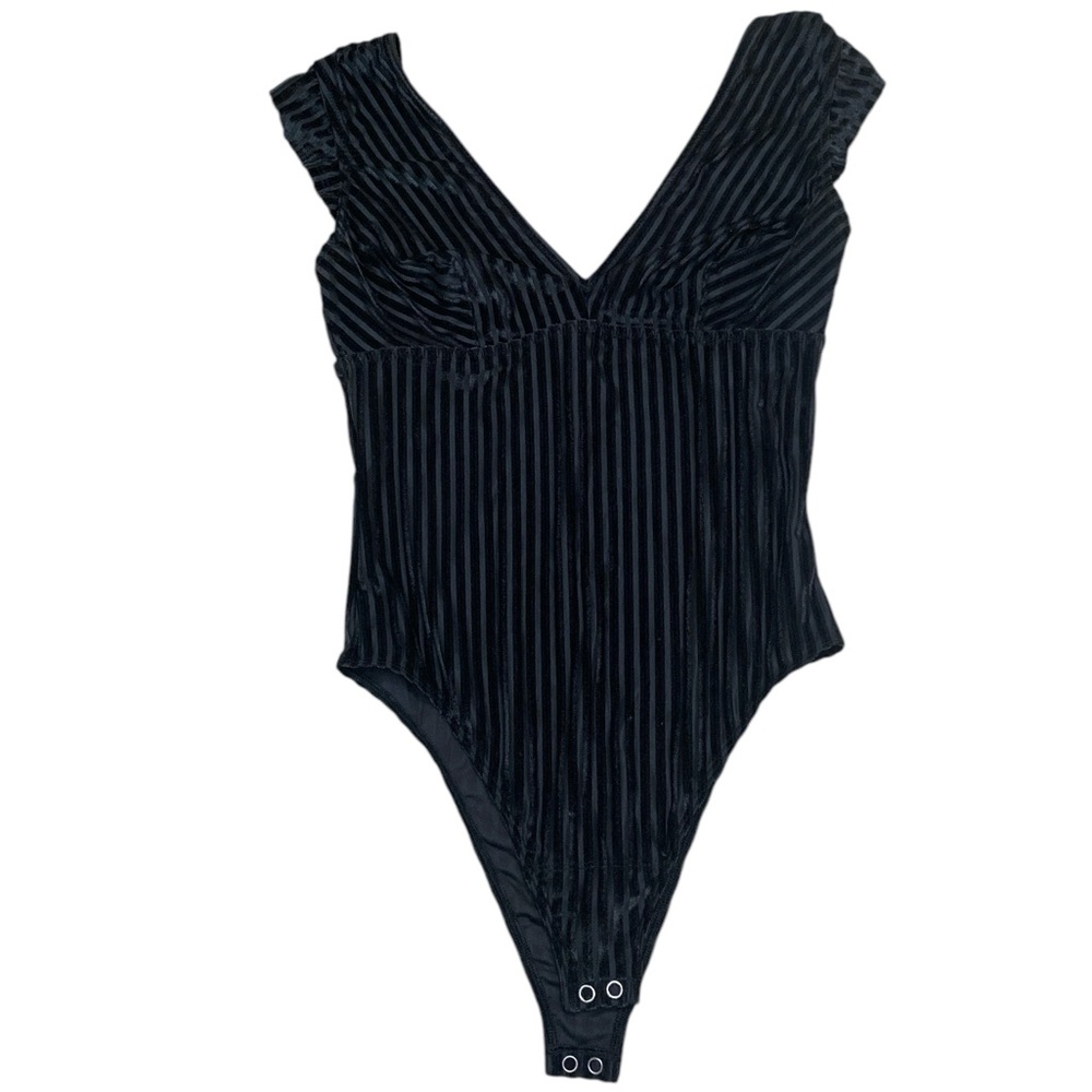 Black striped velvet bodysuit